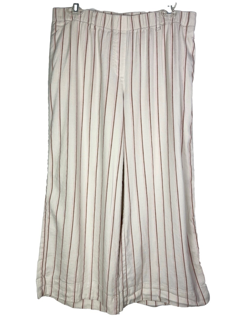 J. Jill Stretch Linen Cream Pink Stripe Wide Leg Crop Pants Pockets size medium - Picture 2 of 6